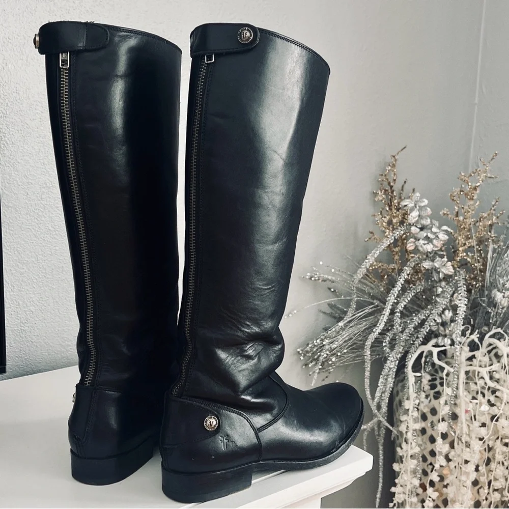 Frye Melissa Button Back Zip Black leather boots women size 6.5 - Picture 1 of 10